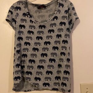 Annabelle Gray shirt with dark blue elephants